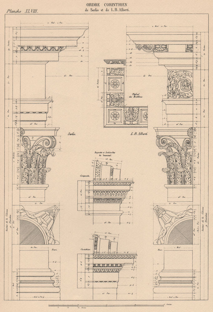 CORINTHIAN ARCHITECTURE. Base Capital and Entablature.  (Serlio & Alberti)  1931